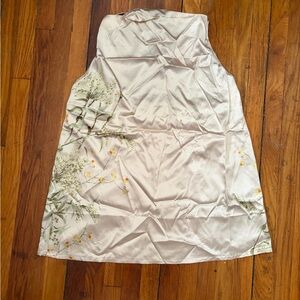 SHEIN Cream Satin Floral Slip Dress with Green Foliage and Yellow Blooms
